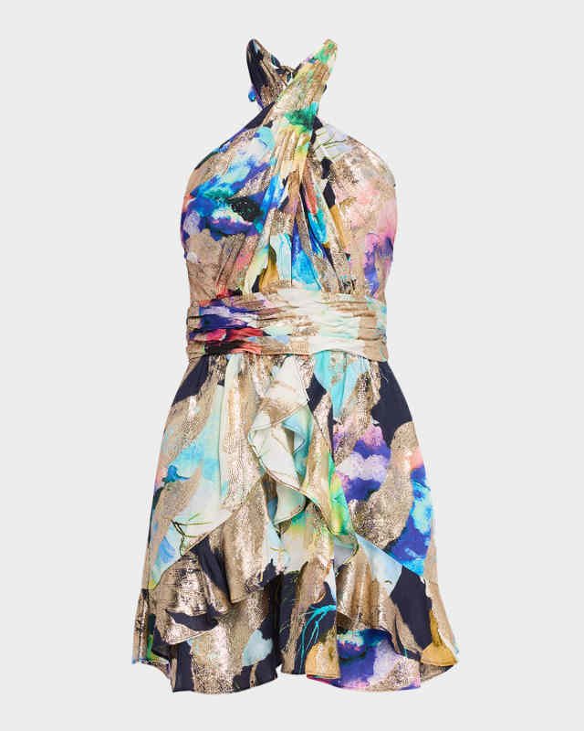 Reuben Metallic Jacquard Halter Mini Dress